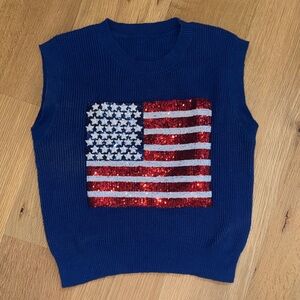 Blue Sleeveless Sweater Vest Sequin American Flag Olympics patriotic small